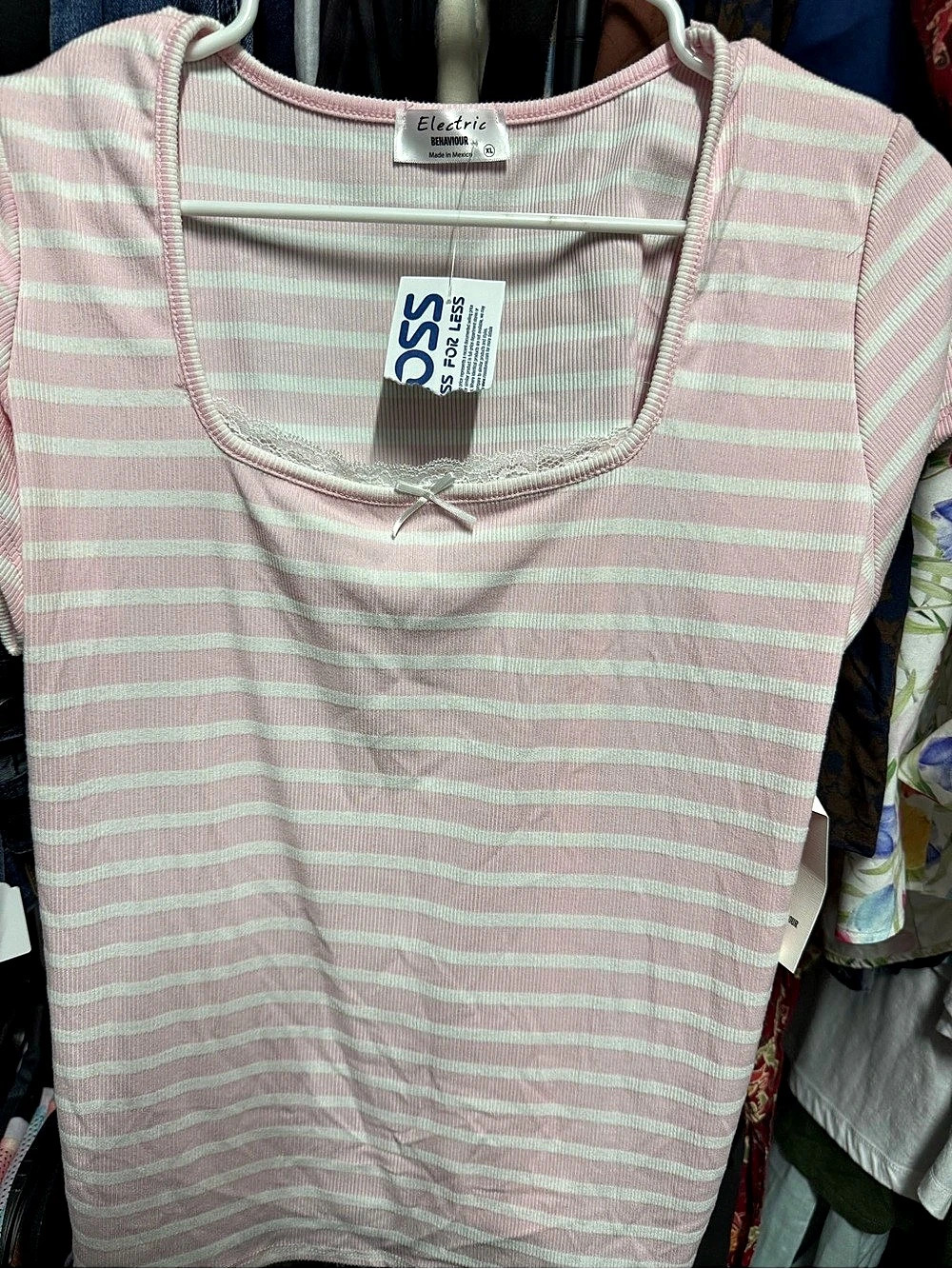 Electric Behaviour Striped Tee in Pink & White Size XL NWT